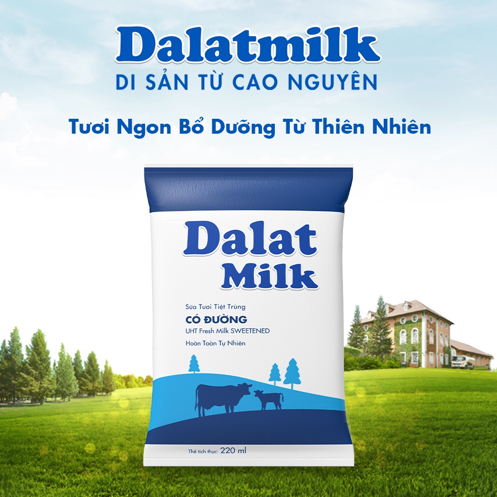 Thùng 48 bịch sữa tươi tiệt trùng có đường Dalatmilk 220ml (220ml x 48)