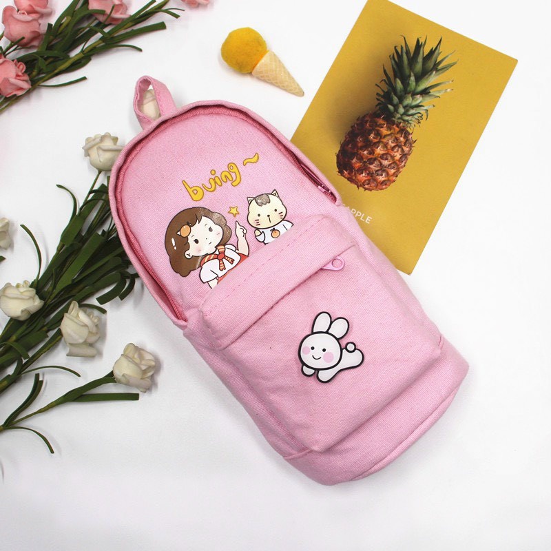Hộp Đựng Bút Hình Balo Vải Đẹp Hình Cặp Sách In Hình Cô Gái Xinh Xắn Hot Trend
