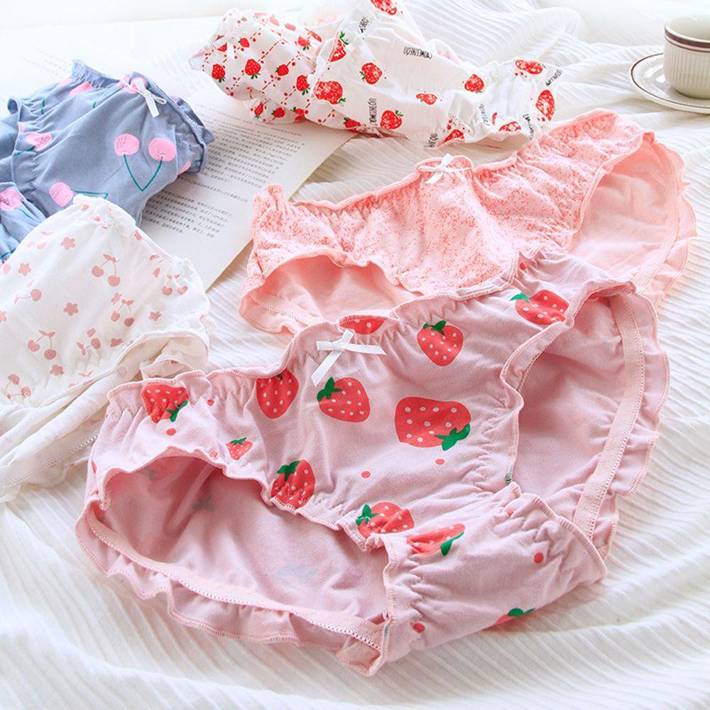 Quần Lót Cotton Phối Ren Họa Tiết Trái Cây Dễ Thương Dành Cho Nữ