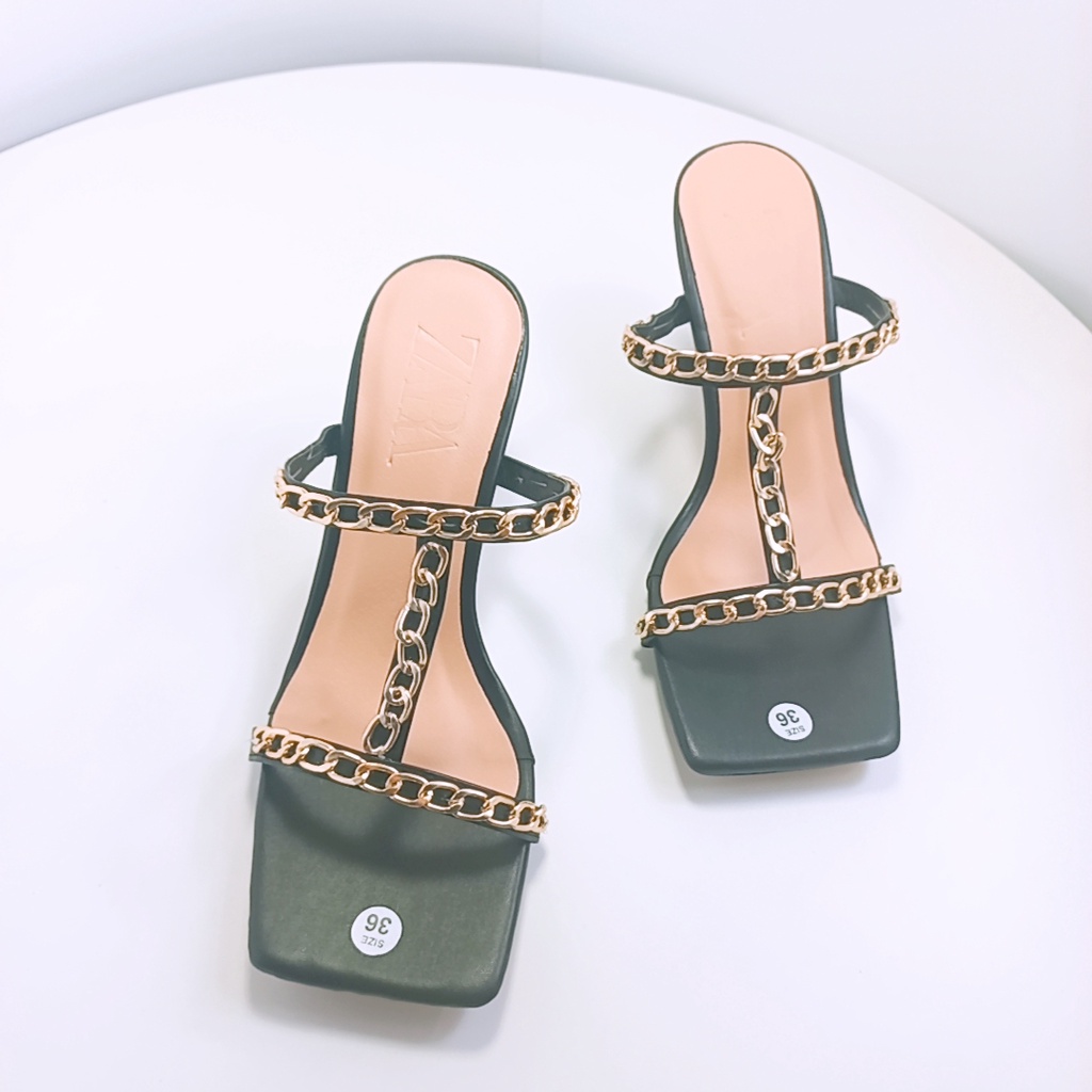 Giày sandal nữ quai ngang mảnh gót nhọn cao 7 phân phối xích xinh xắn phong cách hàn quốc sang chảnh mã GCGX MINHTUYET