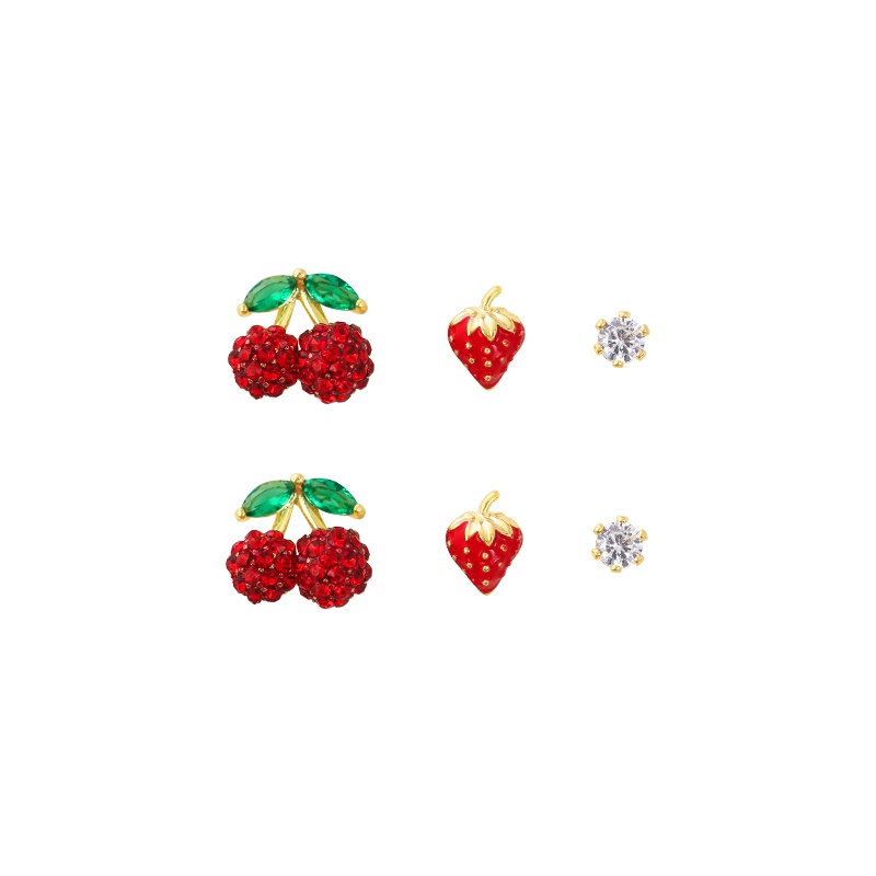 Khuyên tai JIUDUOLAN thiết kế quả cherry/ dâu tây màu đỏ dễ phối đồ thời trang xinh xắn