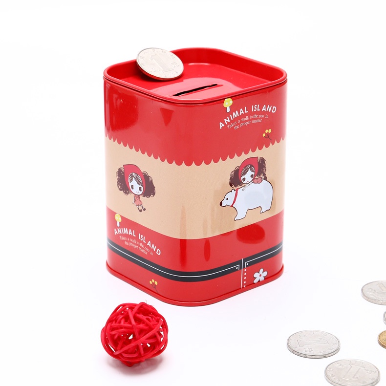 Ống Heo Tiết Kiệm Bằng Thiếc Hình Vuông In Họa Tiết Hoạt Hình Sáng Tạo
