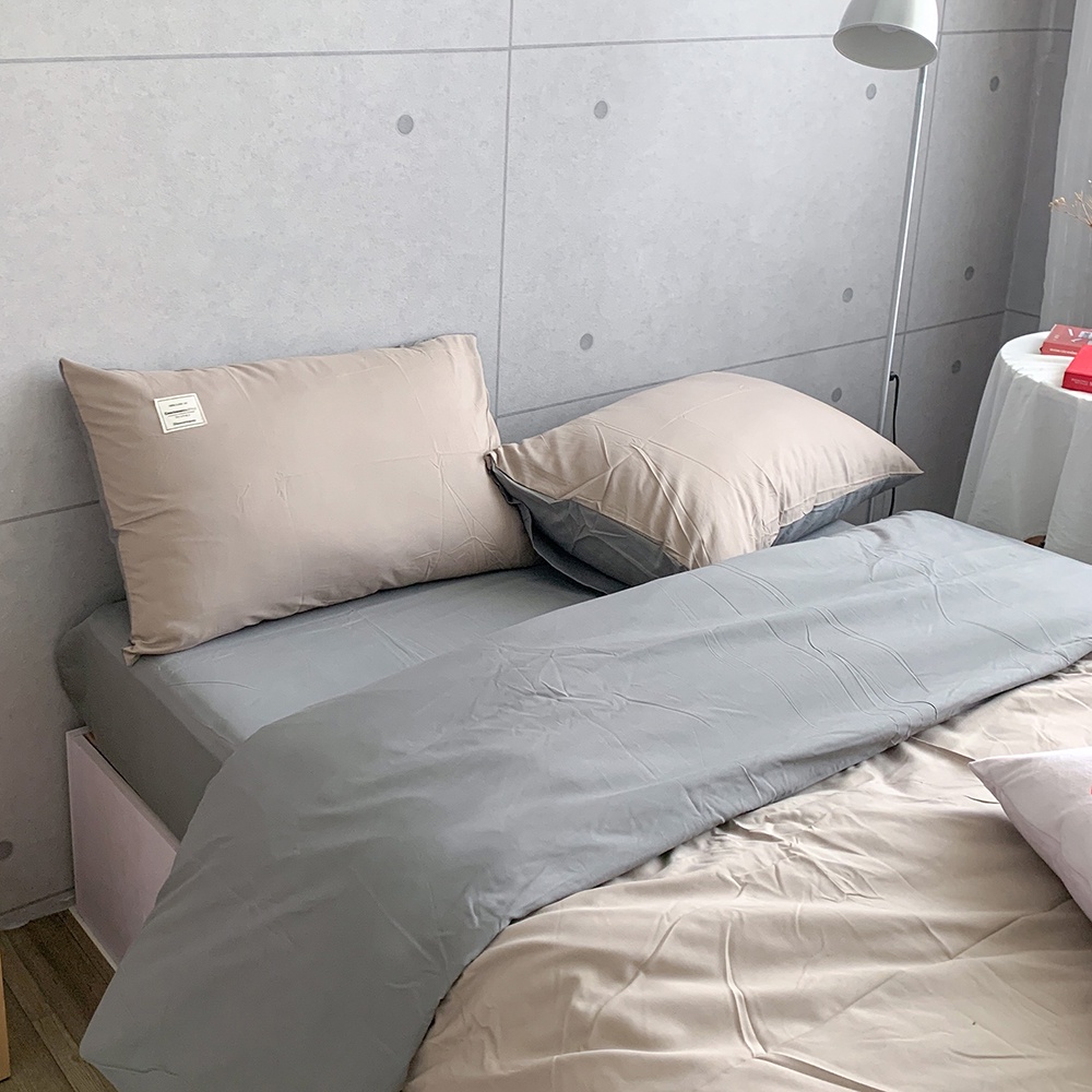 Bộ chăn ga gối REE Bedding CTC109 Cotton TC Beige phối xám đủ size giường nệm