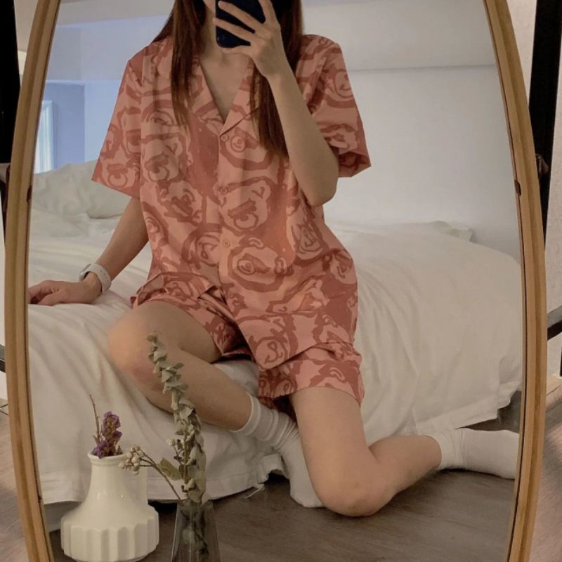 BỘ NGỦ PYJAMA CỘC TAY HÌNH HOẠ TIẾT GẤU HÀNG QUẢNG CHÂU