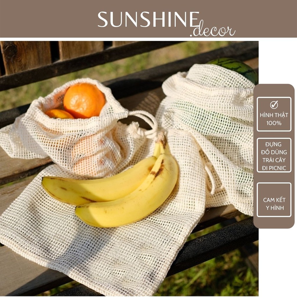 Túi lưới đựng đồ tiện dụng đựng hành tỏi đựng trái cây đi picnic đi chợ thân thiện môi trường có dây rút