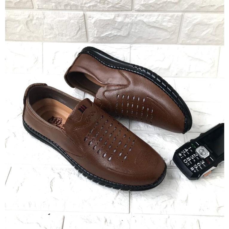 Giày lười da nam tản nhiệt..mẩu mới..màu vàng bò..sang trọng lịch lãm, mã LC04
