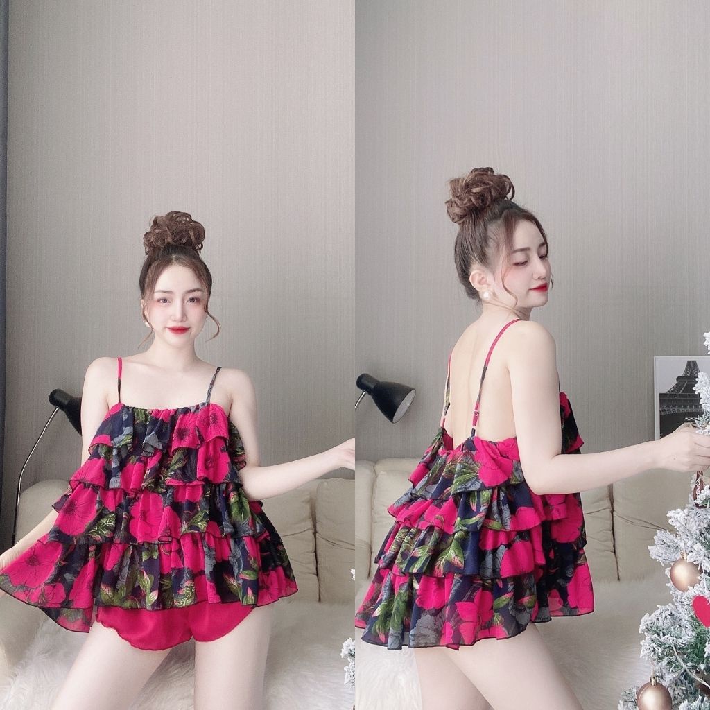 Đồ ngủ sexy BIGSIZE ❣️FREE SHIP❣️ Đồ ngủ nữ lụa Chiffon phối Satin cao cấp mềm mại xinh xắn < 72kg | BigBuy360 - bigbuy360.vn