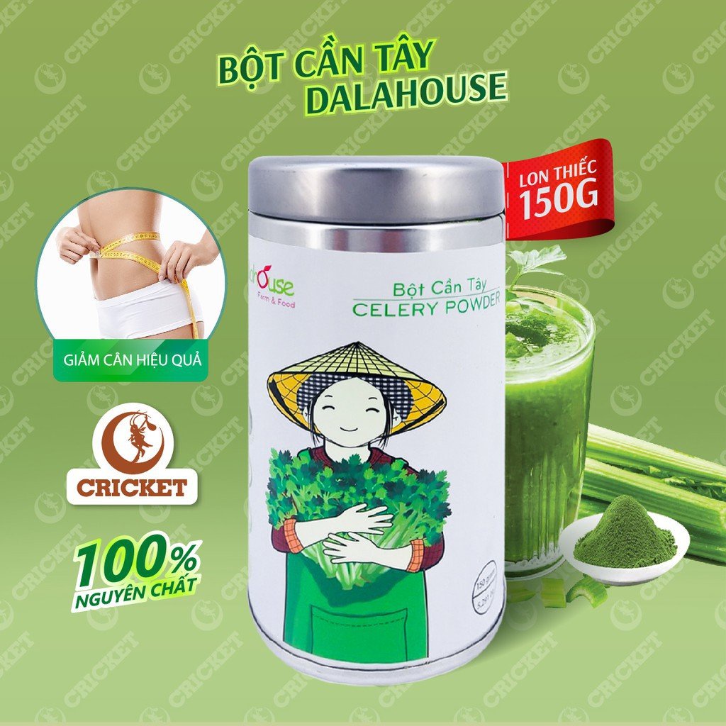 Bột cần tây sấy lạnh nguyên chất Dalahouse (Lon 150g) giúp giảm cân, detox