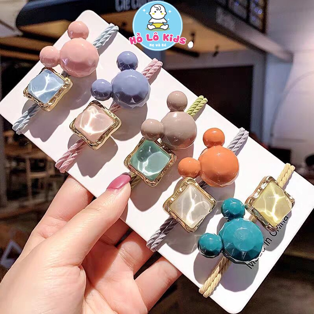 Dây cột tóc tai gấu đính đá ngộ nghĩnh đáng yêu nhiều màu sắc Hồ Lô Kids