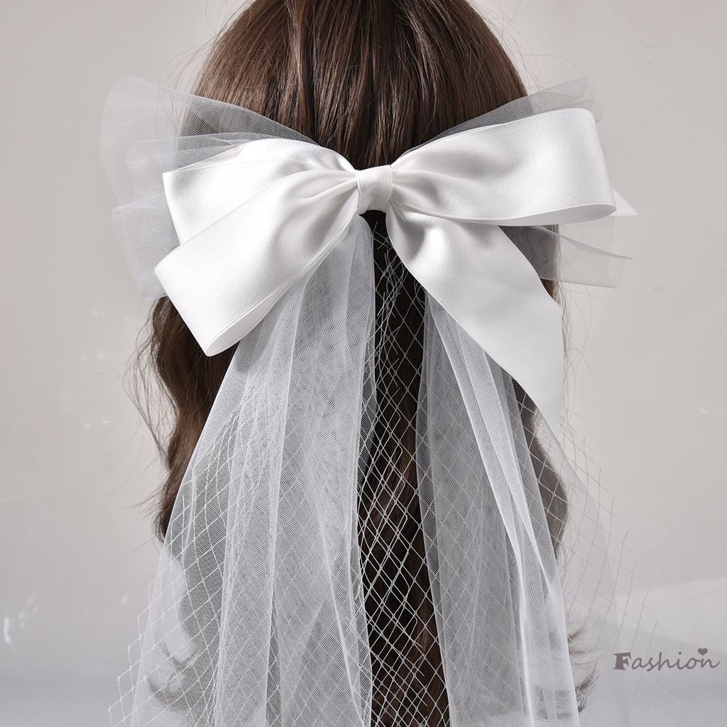 Mạng Che Mặt Bằng Vải Màu Trắng Đính Nơ Trang Trí Tóc Dành Cho Cô Dâu