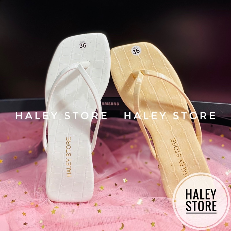 Dép nữ bệt HALEY STORE xỏ ngón kẹp trơn da rắn mềm mịn mũi vuông rẻ bền đẹp mang trong nhà đi chơi biển du lịch