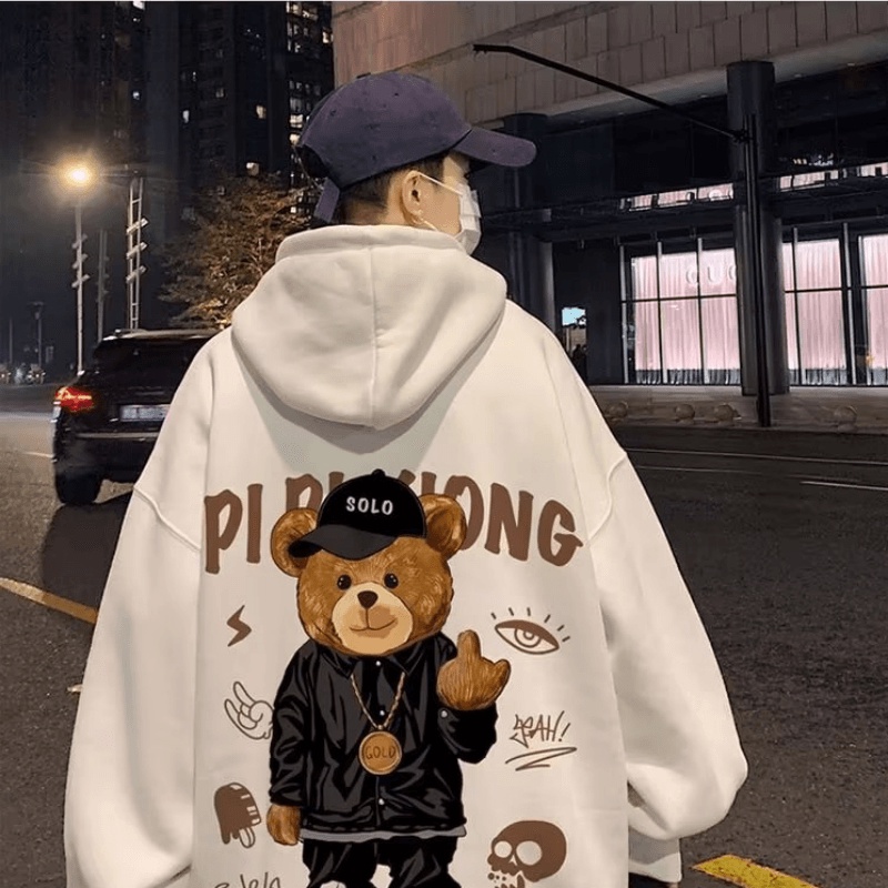 Áo hoodie Dáng Rộng Có In Họa Tiết Hoạt Hình Phong Cách hip hop Hàn Quốc Cho Nam