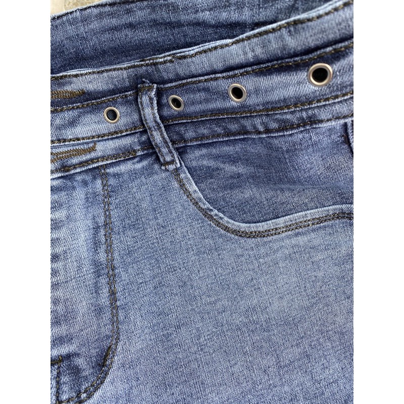 Quần Ngố Jeans Lưng Cao - Quần Lửng Co Giãn - Lưng Siêu Cao Phối Thời Trang Nhạt