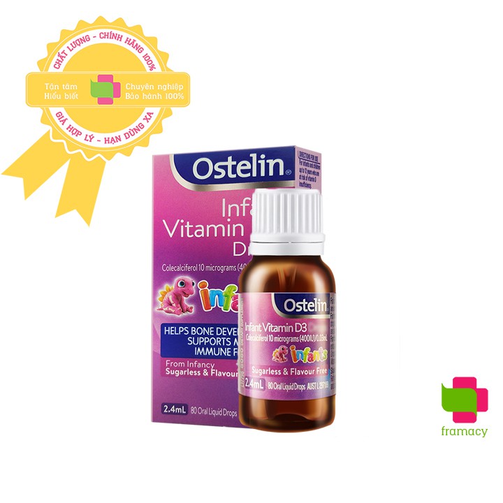 Vitamin D3 Ostelin Liquid/Drops, Úc (20ml/2.4ml) dạng nước/giọt cho trẻ nhỏ