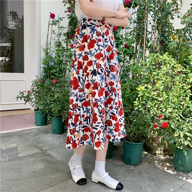 SUXI Chân Váy Chữ A Họa Tiết Hoa Thời Trang