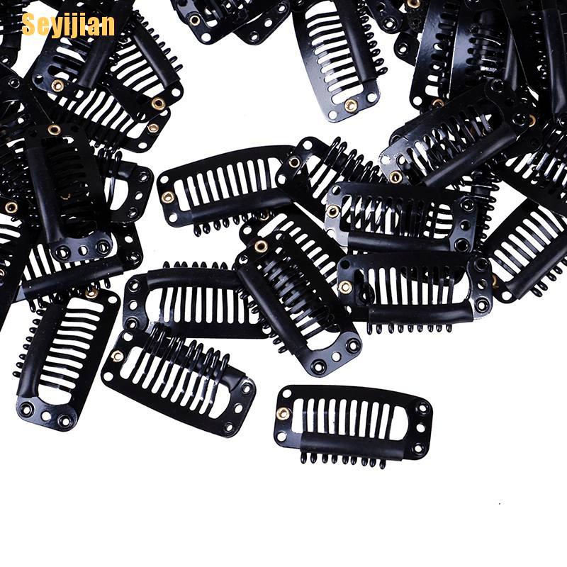 Bộ 10 / 100 Kẹp Tóc Giả 9 Răng Màu Đen Bằng Cao Su