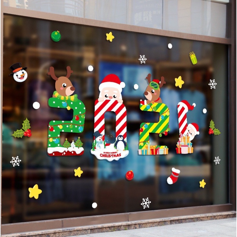 Decal trang trí Noel Hít Tĩnh Điện - 2021 tuần lộc cùng noel