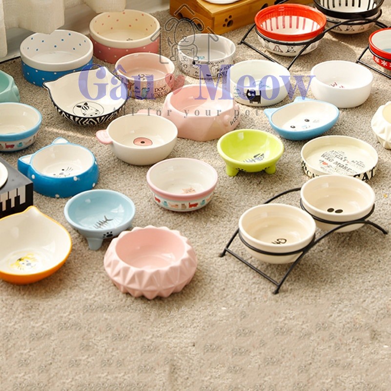 Chén bát ăn bằng sứ cho thú cưng chó con mèo thỏ nhiều kiểu dễ thương