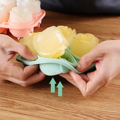 Khuôn Silicone Làm Đá Hình Hoa Hồng 3D 4 Ngăn Tiện Dụng