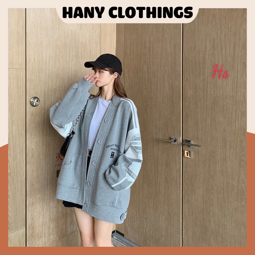 Áo khoác nỉ form rộng áo khoác cardigan nữ logo BRCON HANY CLOTHINGS G044 màu trắng/xám/đen