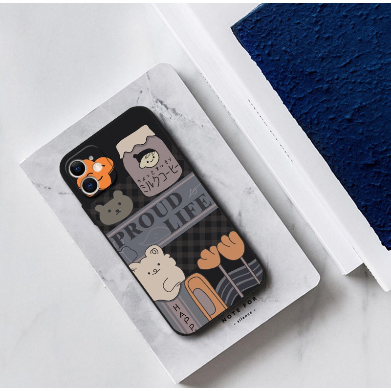 Ốp Lưng Iphone Cạnh Vuông Hình Viền Bảo Vệ Camera Gấu Tosat Pround Life 7plus/8plus/x/xs/11/12/13/pro/max/plus/promax