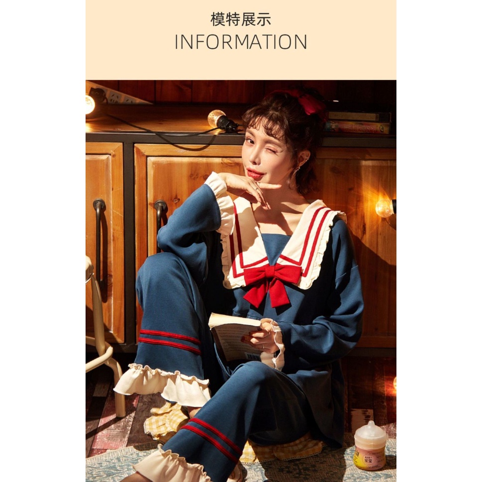 Bộ đồ ngủ cotton in họa tiết dễ thương thời trang xuân thu cho nữ