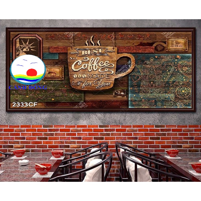 Trang trí quán cà phê coffee đẹp sang trọng Tranh dán tường, kính, gỗ sẵn keo dán dễ - in size theo yêu cầu