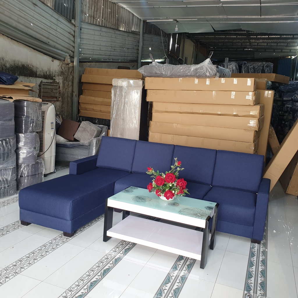 Bộ Sofa Góc Chữ L Cao Cấp - Sofa Phòng Khách Màu Xanh Đậm