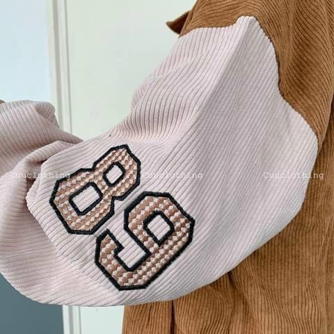 Áo Khoác Nhung Gân Form Rộng Bomber Cổ Bẻ Thêu Hình Gấu | BigBuy360 - bigbuy360.vn