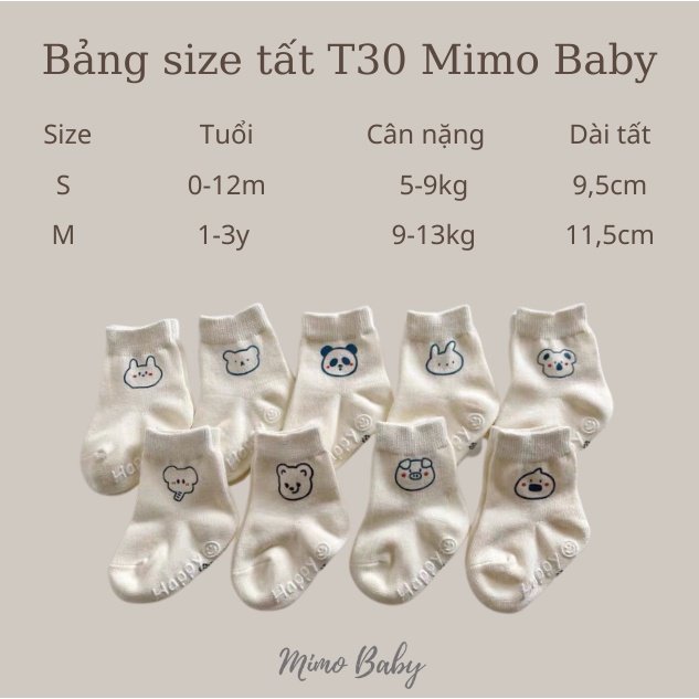 Tất vớ cao cổ màu trắng in hình con vật dễ thương cho bé T30 Mimo Baby