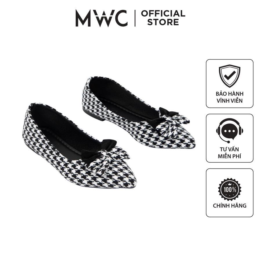 Giày MWC 2261 - Giày Búp Bê Đính Nơ Màu Caro Nổi Bật