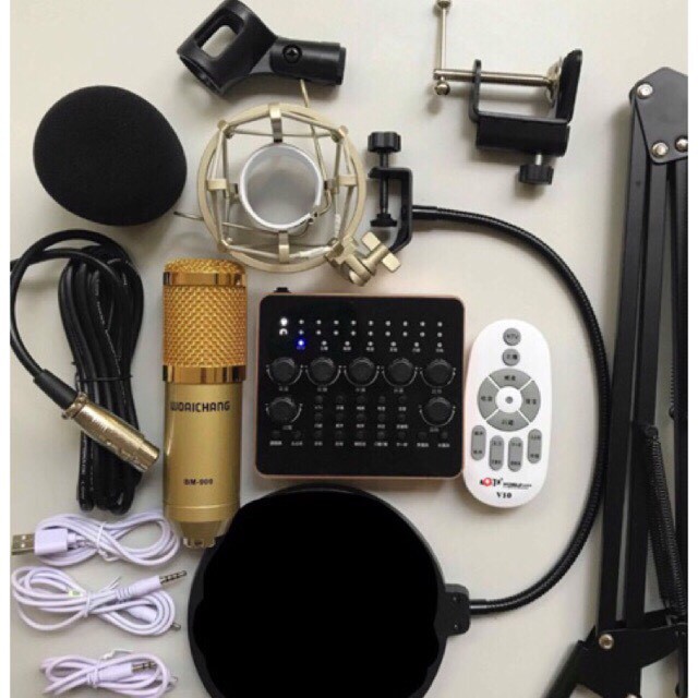 Combo sound v10 woaichang bm900 kẹp màng tai nghe kiểm âm