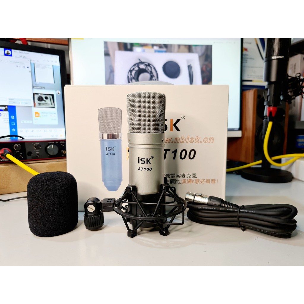 Bộ Combo Mic Thu Âm Hát Livestream Sound Card K300 &amp; Mic ISK AT100 Thu Âm Điện Thoại Máy Tính bảo hành 12 tháng