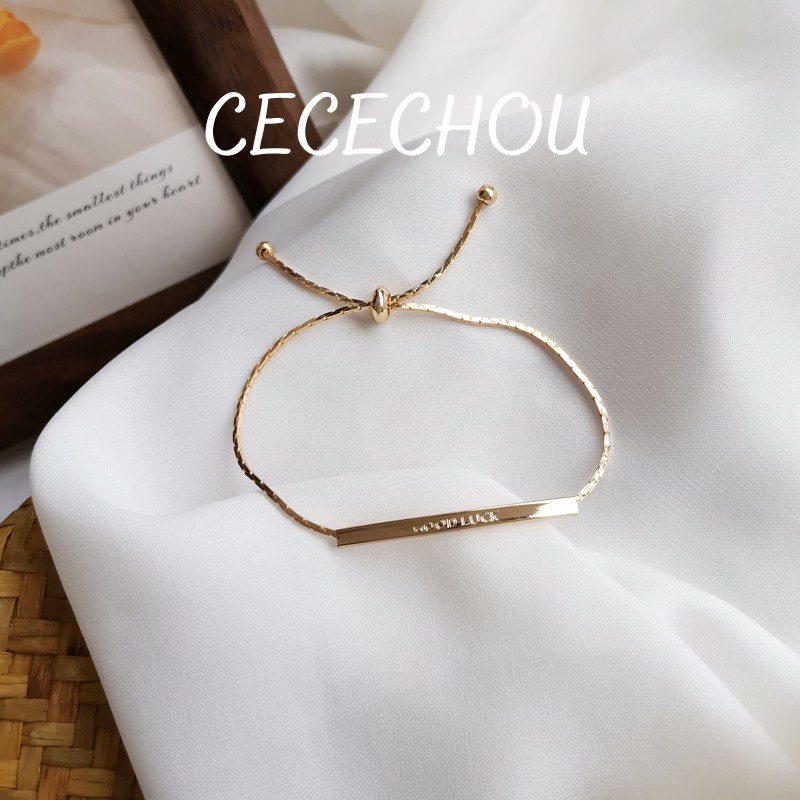 Vòng Tay Nữ Lắc Tay Nữ May Mắn Khắc Chữ Good Luck mạ vàng rút dây điều chỉnh được size cecechou.accessories