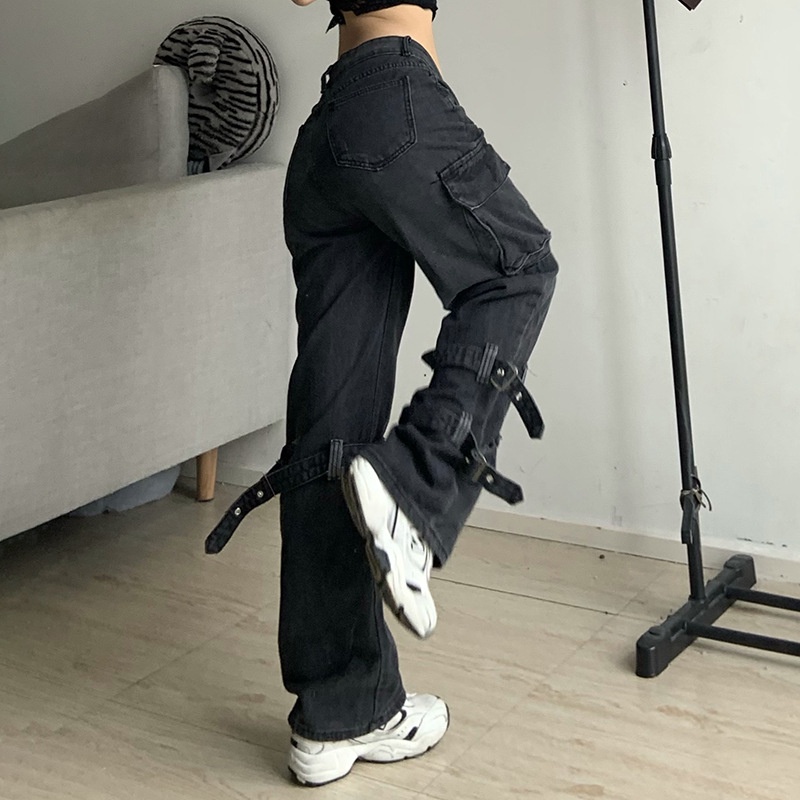 Quần Jean Ống Rộng Lưng Cao Phối Túi Lớn Phong Cách Hip Hop Đường Phố Cá Tính - Tao.baotrend.Hn