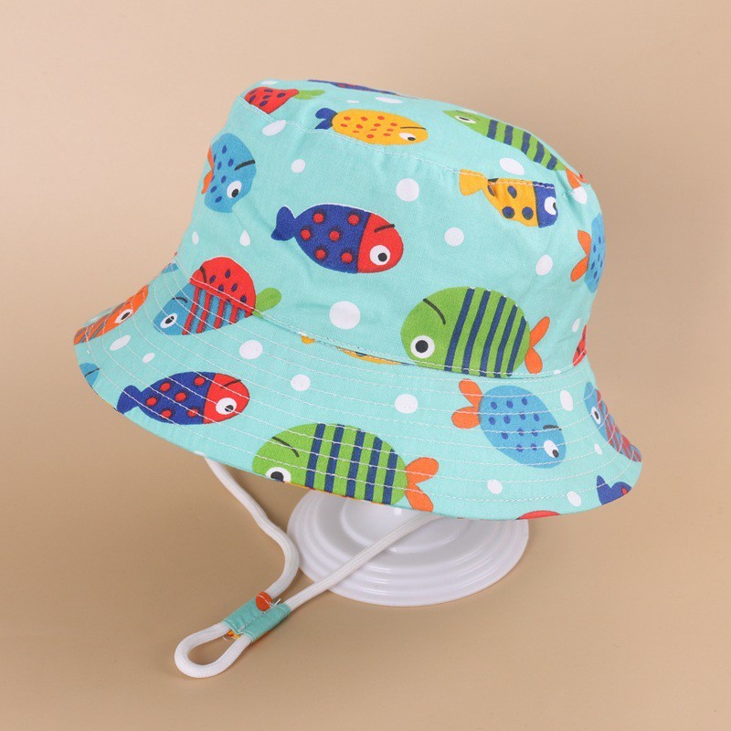 SUGE Nón Vành Tròn Bằng Cotton Chống Nắng In Họa Tiết Hoạt Hình Thời Trang Cho Bé Từ 1-14 Tuổi