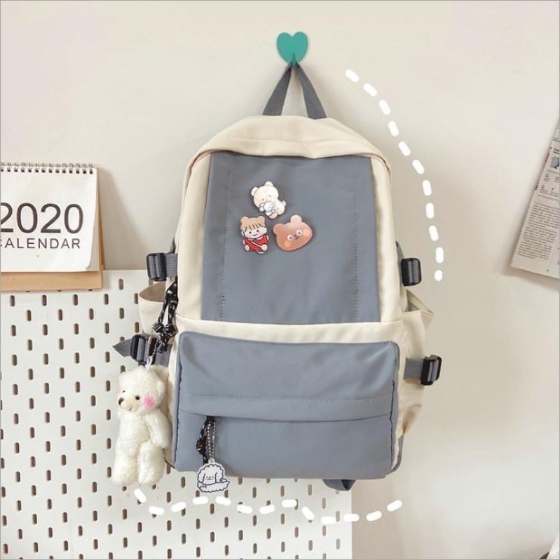 Balo trơn Sticker móc gấu