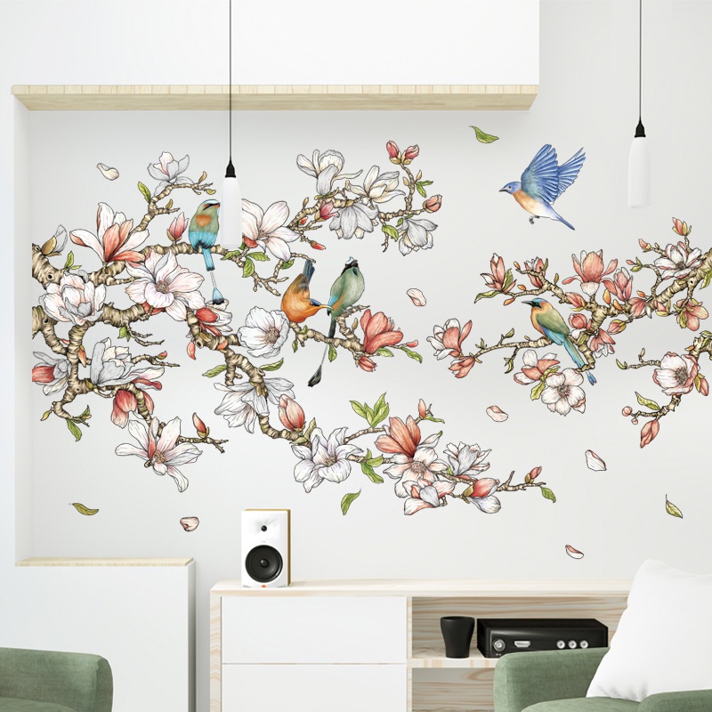 Decal dán tường cành hoa rực rỡ mẫu hàn decor trang trí phòng ngủ, phòng khách