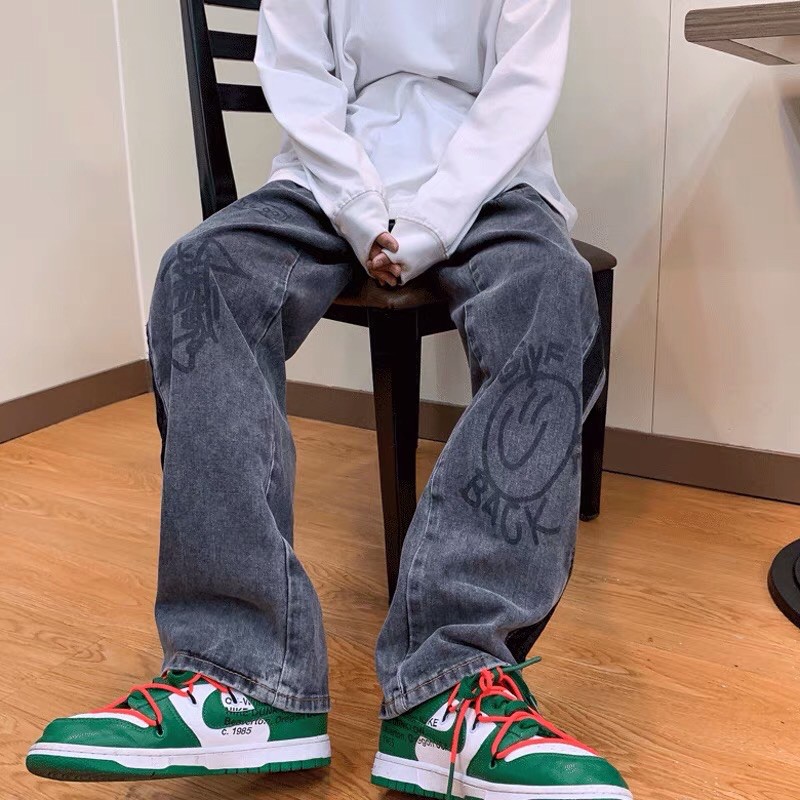 [ORDER+ẢNH THẬT] Quần bò jeans ống rộng thiết kế in hình graffiti nghệ thuật mix màu đậm nhạt unisex Ulzzang oversize ❤️ | BigBuy360 - bigbuy360.vn