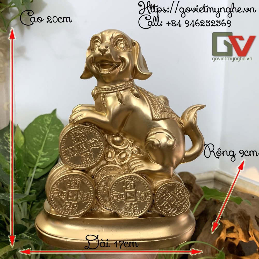 Tượng đá con chó trang trí tượng chó dáng đứng giữ tài lộc phong thủy | Cao 20cm - Màu Nhũ Đồng