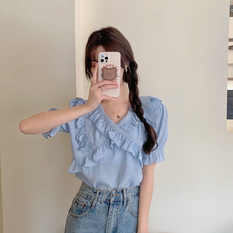 Áo Sơ Mi Ngắn Tay Thời Trang Pháp Xinh Xắn 171826 Áo Sơ Mi Form Rộng Kiểu Dáng Ngọt Ngào Dễ Phối Đồ
