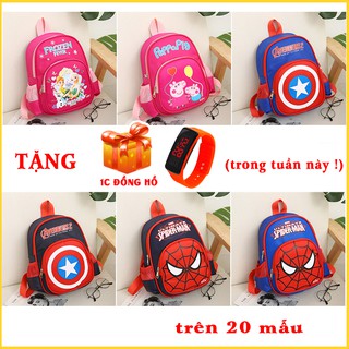 Balo cho bé trai và bé gái mẫu giáo in hình siêu nhân patman elsa người nhện màu đỏ E91