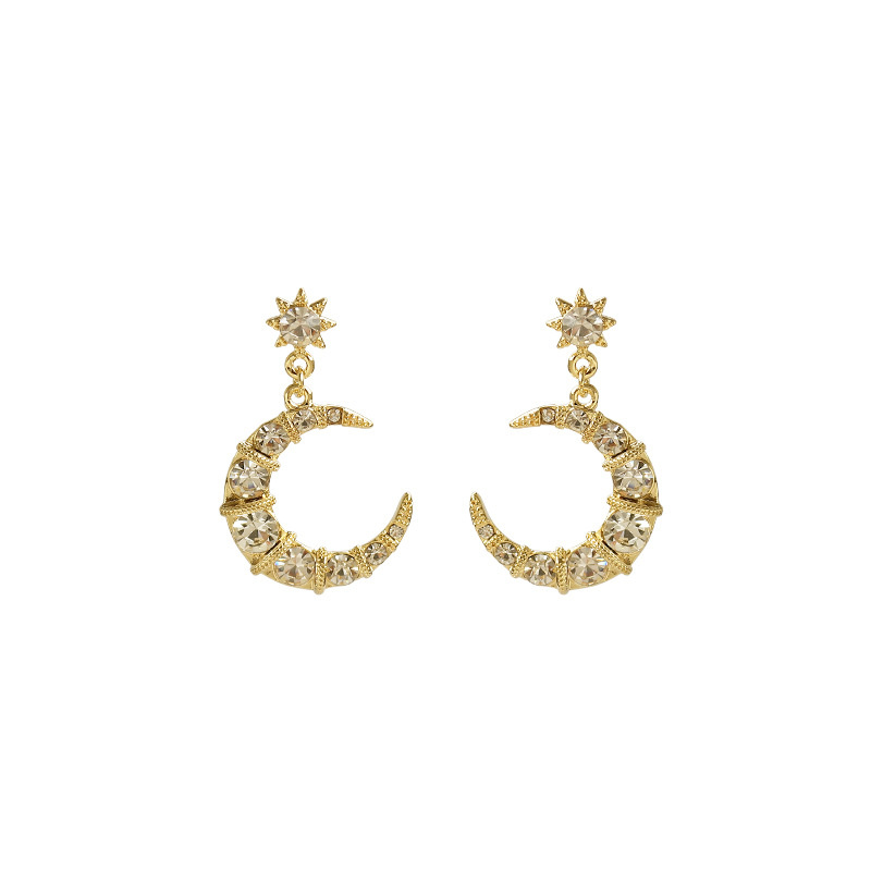 Korea Elegant Temperament Flash Diamond Moon Earrings