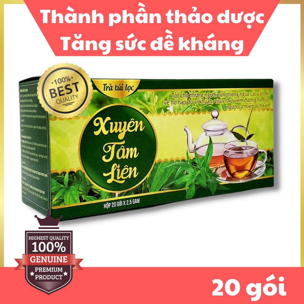Trà túi lọc Xuyên Tâm Liên ( 20 Túi lọc) - Phòng ngừa các vấn đề về đường hô hấp do vi khuẩn, virus