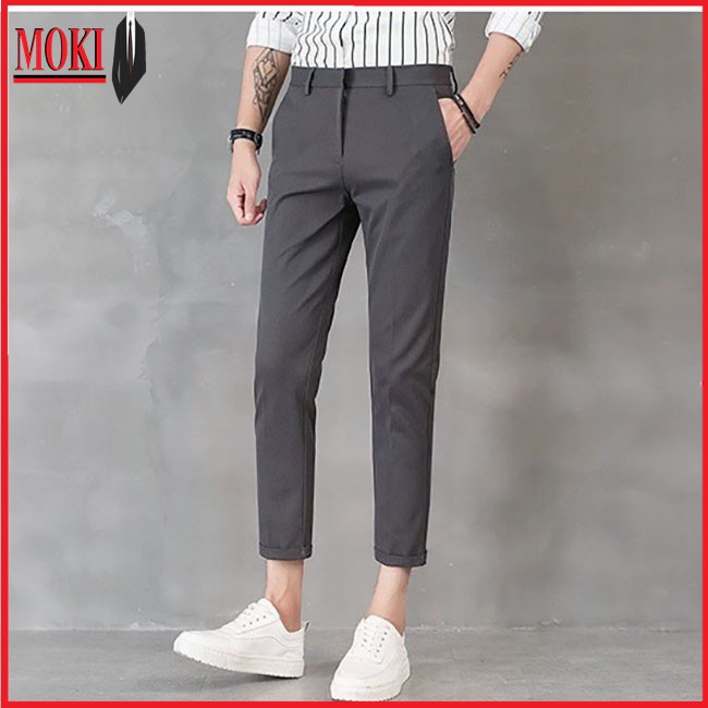 Quần âu nam MOKI ống côn vải lụa co giãn, không nhăn không xù cực kì tôn dáng | BigBuy360 - bigbuy360.vn