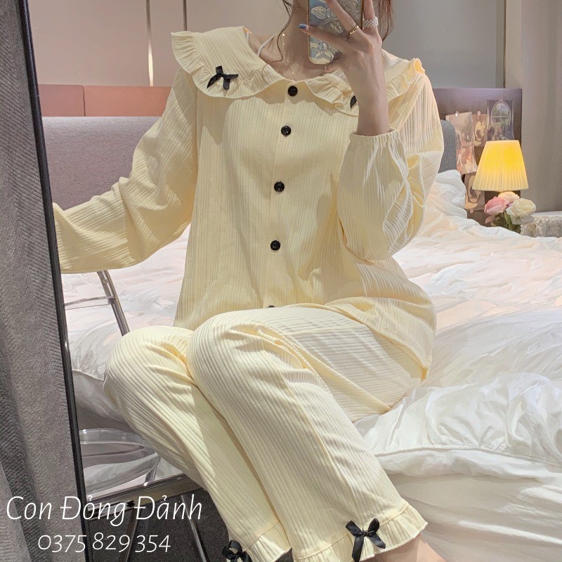 [Mã FL giảm 20k cho đơn 200k] (Ảnh thật) Đồ ngủ pijama dài tay kiểu búp bê kèm nơ xinh Hàn Quốc ullzang DN007 | BigBuy360 - bigbuy360.vn