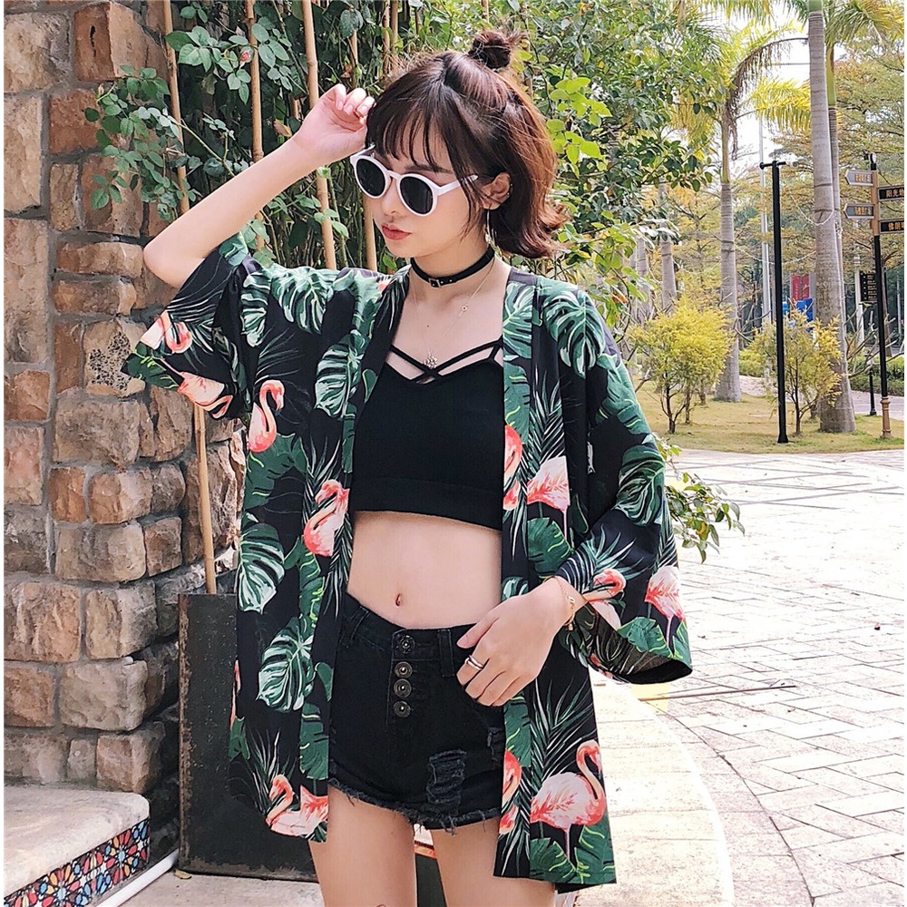 Áo khoác Kimono họa tiết hình chim hạc phong cách Nhật Bản thời trang cho nữ - B28
