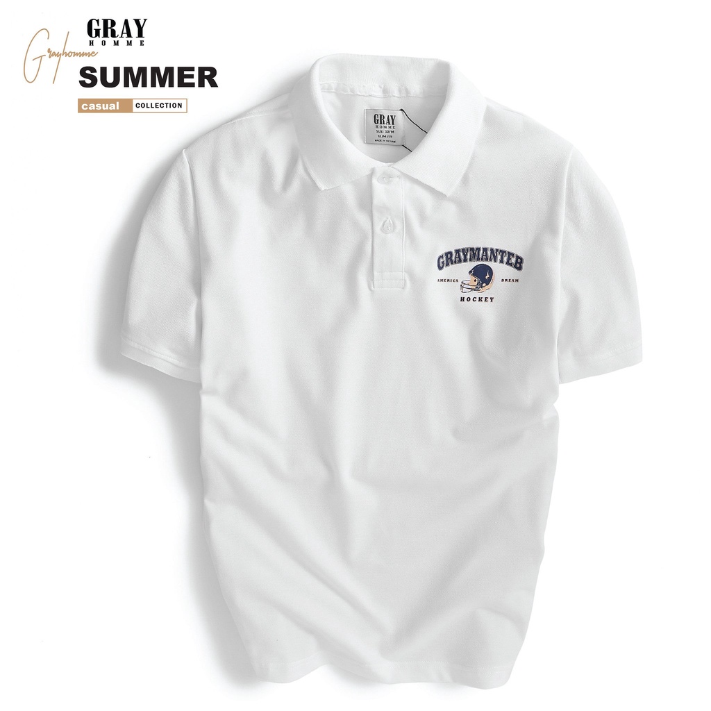 Áo Phông Polo Nam Hình Gấu GRAYHOMME Có Cổ, Tay Ngắn Dáng Ôm Vải Cotton Cao Cấp TPG20-18