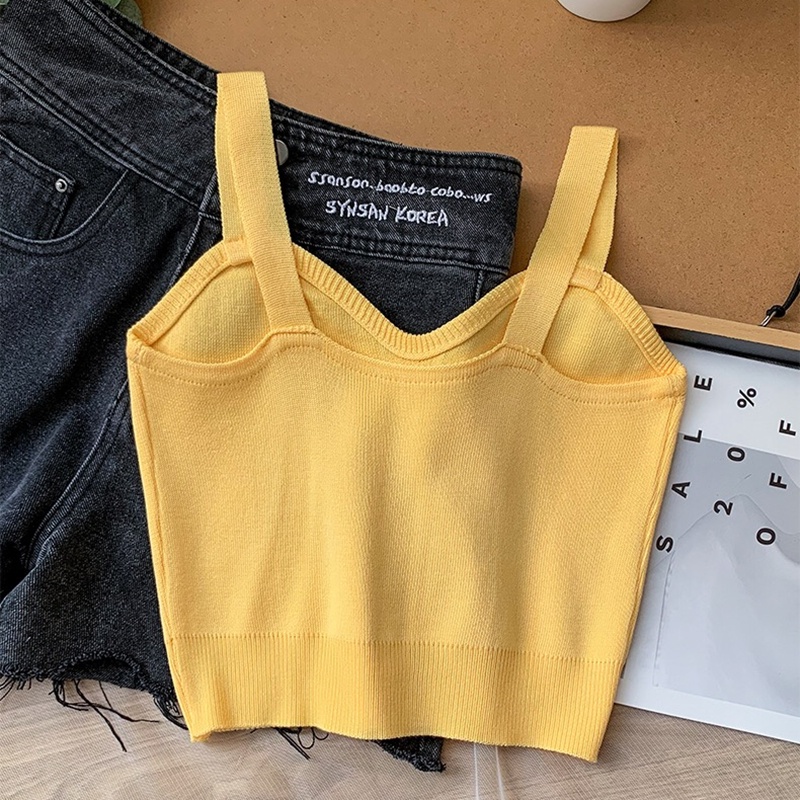 SUXI Áo Dệt Kim Hai Dây Dáng Ôm Màu Trơn Dễ Phối Đồ Thời Trang Mùa Hè