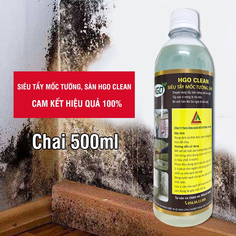 Siêu tẩy mốc tường, sàn HGO CLEAN tẩy mốc tường sơn lâu ngày, tẩy sàn rêu mốc, tấm alu bẩn mốc. Chai 500ml